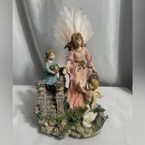 Vtg Musical Fiber Optic Angel 
"Angels We Have Heard On High" w/ Child & Cherub